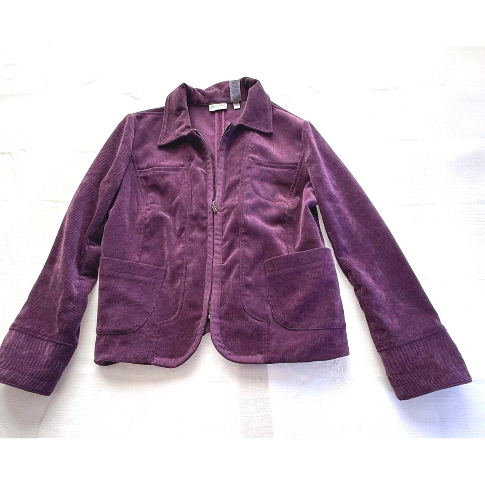 Chicos Purple Corduroy Jacket Size 1‎ Zip Front Stretch Blazer Vintage Y2K